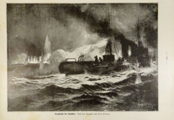 1917 - alter Druck - Seegefecht bei Hoofden (Nach dem Gemälde von Alex Kircher)